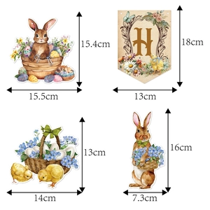 Vintage watercolor Happy Easter banner set with rabbits, chicks, and colorful eggs