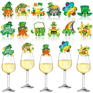 St Patrick's Day Wine Glass Cards Cardboard Shamrock Leprechaun Rainbow Top Hat Decorations For Party Bar Irish Festival