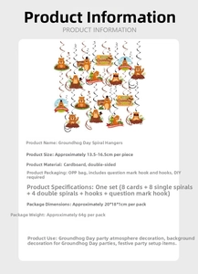 Detailed view of Groundhog Day ceiling swirls with cartoon card dimensions and weight specs