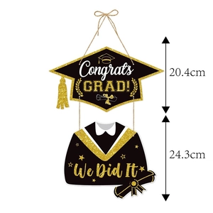 2026 Graduation party door sign with black and gold glitter Congrats Grad design