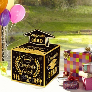 Graduation money box for cash gifts with Congrats Grad design and doctoral cap top