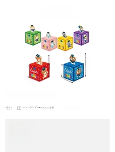 Detail view of 6 colorful graduation candy boxes showing 8x8x14cm size and paper material