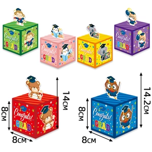 Colorful graduation animal candy gift boxes with graduation caps for preschool party