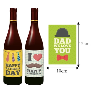 Father's Day wine bottle labels with DAD designs and measurements of 15x10cm