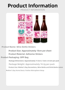 Set of 8 pink Mother's Day wine bottle labels featuring floral and heart designs