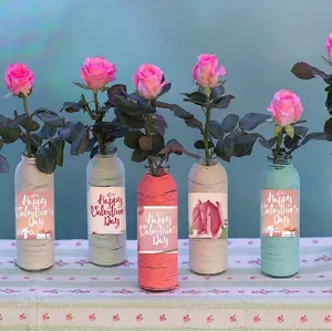Valentine's Day heart bottle stickers with floral designs for party water bottle decoration