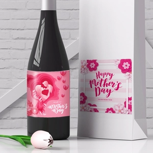 Mother's Day wine bottle stickers and gift bag with floral and silhouette designs
