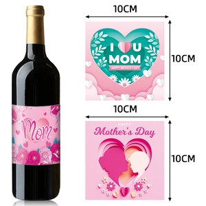 Set of floral Mother's Day wine bottle labels in pink with 10x10cm size dimensions