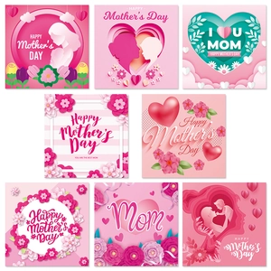 Set of 8 pink Mother's Day wine bottle labels with floral and heart patterns for party decor