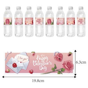8-pack Valentine's Day water bottle labels with rose and heart designs for party decor