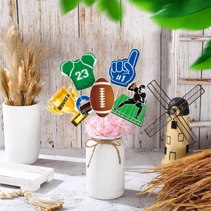 American football party decorations set with jersey and trophy inserts in a white vase