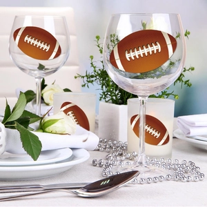 Pegatinas de fútbol americano para decoración de fiestas en copas de vino y velas
