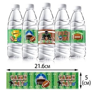 Five Super Bowl themed water bottle stickers with football motifs and 21.6x5cm dimensions