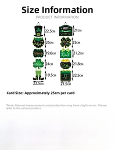 Detailed size chart for St. Patrick's Day door hanging decorations with dimensions