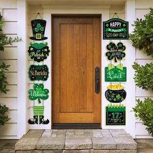 Saint Patrick's Day door banner set with green shamrock and lucky gold pot motifs