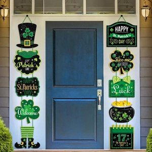 St. Patrick's Day door banner decorations with clover and leprechaun hat patterns