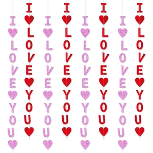 Bannière Suspendue Cœur I Love You de Saint-Valentin Guirlande en Papier Pailleté Décoration Murale Romantique