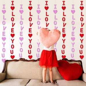 Guirlande de cœur de la Saint-Valentin avec lettres I LOVE YOU pour déco festive