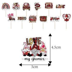 Set di 12 topper per torte di San Valentino con gnomi, cuori e motivi grafici XOXO