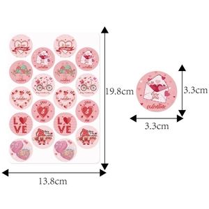 Valentine's Day round stickers set with hearts and gnomes for party decor and cards