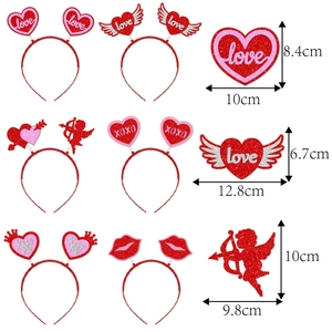 6er-Set Valentinstag Haarreifen mit Glitzerherzen und Amors Flügeln Motiven