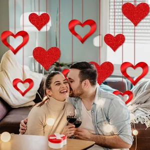 Red glitter and hollow heart-shaped hanging decorations for Valentine's Day party decor