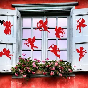 Red glitter Cupid angel window decals for Valentine's Day party and home decor