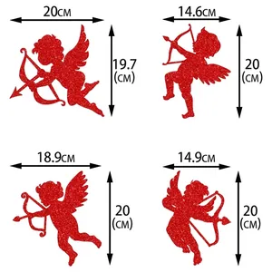 Cupid Valentine window stickers with size chart and red glitter finish decor set
