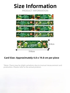Detailed size specifications for St. Patrick's Day green clover water bottle labels