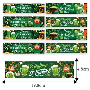 St. Patrick's Day water bottle labels with leprechaun and shamrock designs in 19.8x4.8cm