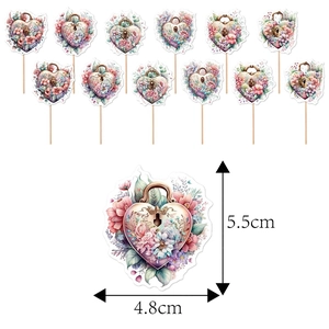 Set of 12 vintage floral heart cupcake toppers for wedding and Valentine cake decoration