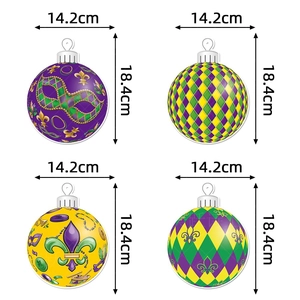 Set of four Mardi Gras hanging ornaments with mask and fleur-de-lis festival patterns