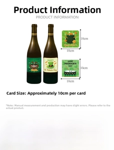 Detail showing 10x10cm St. Patrick's Day bottle stickers with shamrocks and gold patterns