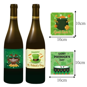 Set of St. Patrick's Day 10x10cm wine bottle stickers with shamrocks and lucky symbols