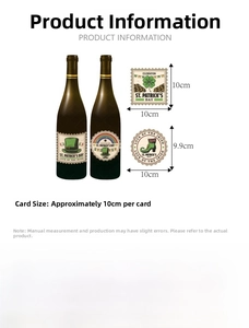 Detailed size guide for St. Patrick's Day clover wine bottle stickers and party labels