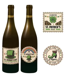 St. Patrick's Day green clover wine bottle labels and Irish festive decorative stickers