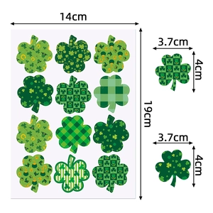 St. Patrick's Day shamrock stickers set with 12 green patterns, size 14x19cm sheet