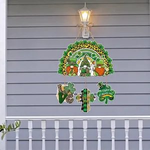 St. Patrick's Day door hanger featuring gnomes, rainbow, and shamrock love pendants