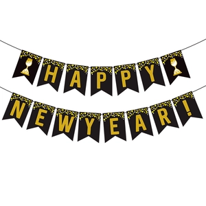 Schwarz-goldenes Happy New Year 2025 Banner mit 2026 Sanduhr-Akzenten für die Silvesterparty