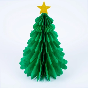 3D green honeycomb paper Christmas tree centerpiece with a gold glitter star decoration