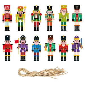 Set of 12 festive wooden Nutcracker soldier hanging ornaments for Christmas tree decor