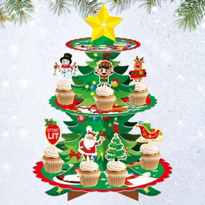 Christmas Tree Tiered Cardboard Cupcake Stand Green Red Paper Dessert Display Tower For Christmas Party Table Decoration
