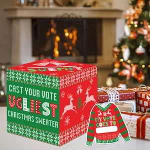 Christmas Ugly Sweater Party Voting Box and Cards Raffle Contest Game Props For Holiday Celebration Party Decorations