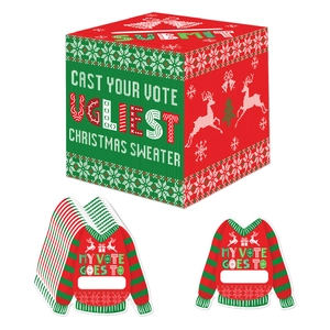 Christmas Ugly Sweater Contest voting box kit with ballot cards for holiday party games