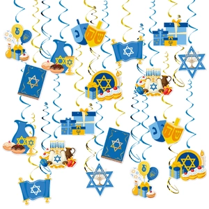 Hanukkah Party Decorations Hanging Swirls Set Star Of David Menorah Dreidel Paper Cutouts Blue Gold Spiral Streamers Jewish Holiday Ceiling Decor