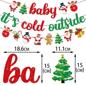 Baby It's Cold Outside glitter banner with Christmas elements and size specifications