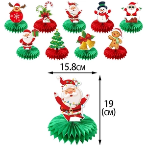 Set of 9 Christmas honeycomb paper table centerpieces featuring Santa and reindeer designs