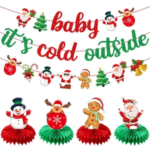 Christmas Party Decoration Banner Honeycomb Centerpiece Glitter Paper Cardstock Baby Shower New Year Cartoon Home Ornament