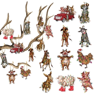 Christmas Hanging Ornaments Farm Animal Cardboard Pendants Holiday Party Decor Cow Pig Red Truck DIY With Hemp Rope