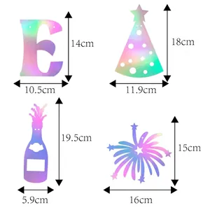 Banderole Happy New Year 2026 holographique avec chapeau de fête et déco champagne